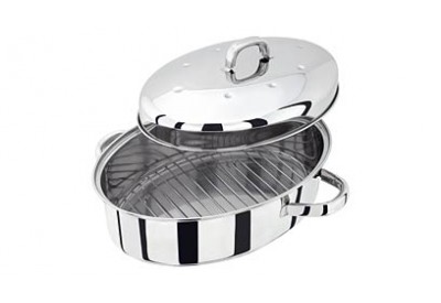 Judge Kitchen Essentials High Oval Roaster with Domed Lid and Roasting Rack (34cm x 28cm x 19cm / 13.75" x 11.5" x 7.5")